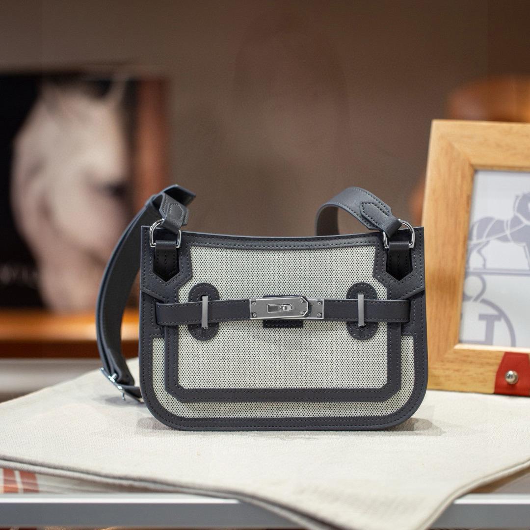 

Mini Gypsy Canvas & Swift Calfskin Saddle Bag with Kelly Buckle - Women s Crossbody Shoulder Bag 23 x 17 x 5 cm