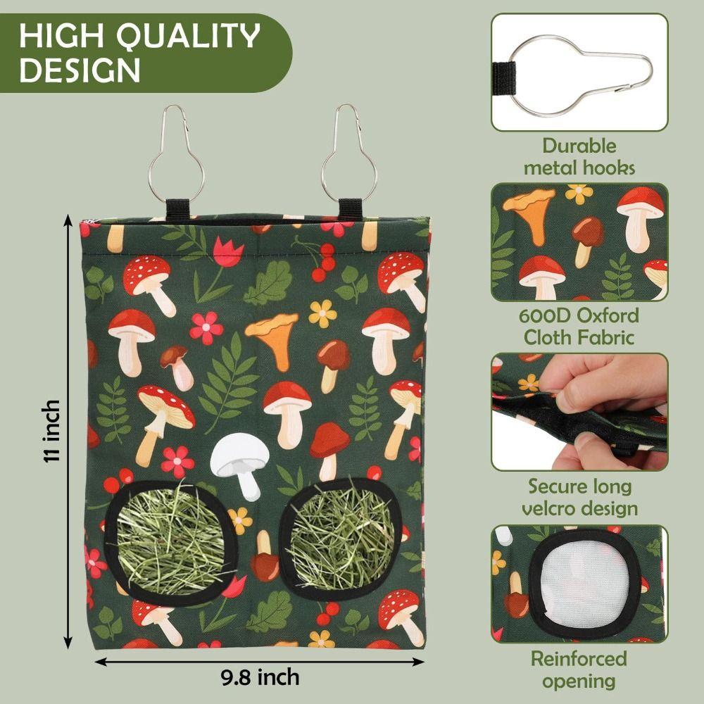 Dual Opening Rabbit Hay Feeder Bag Hanging Easy Clean Hanging Hay Feeder Chew-Proof Hay Management Hay Storage Dispenser Hamster