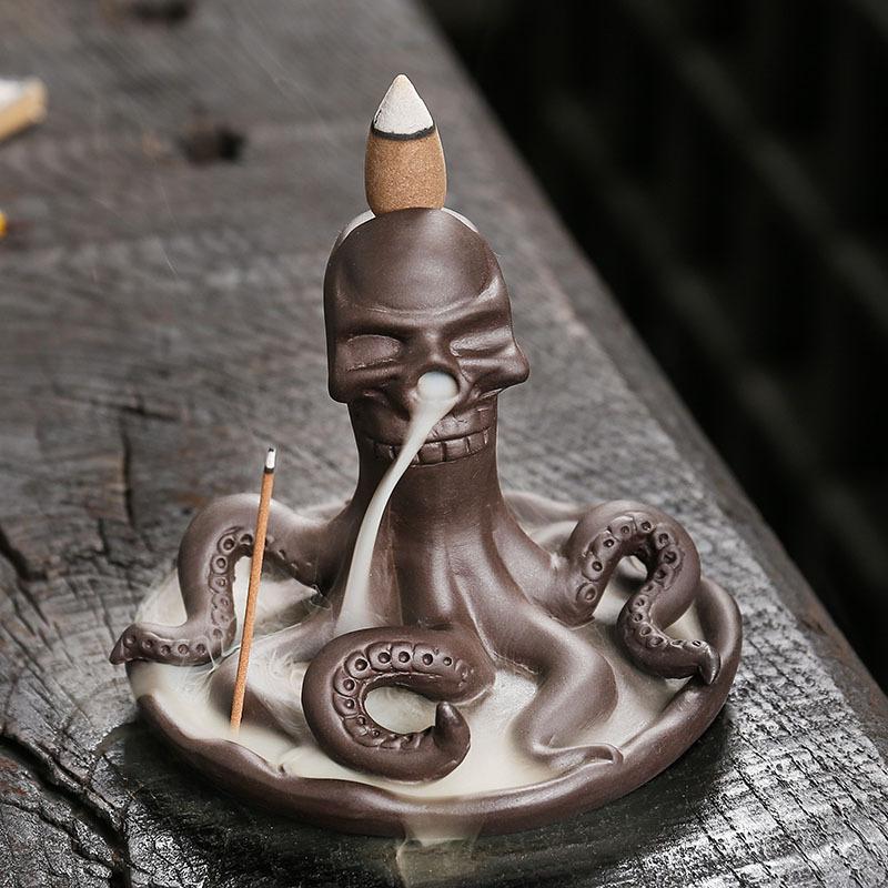 

Креативный забавный череп, украшения для дома, декор для дома, океанское животное, осьминог, курильница с обратным потоком, курильница с палочкой для благовоний (Нет благовоний)