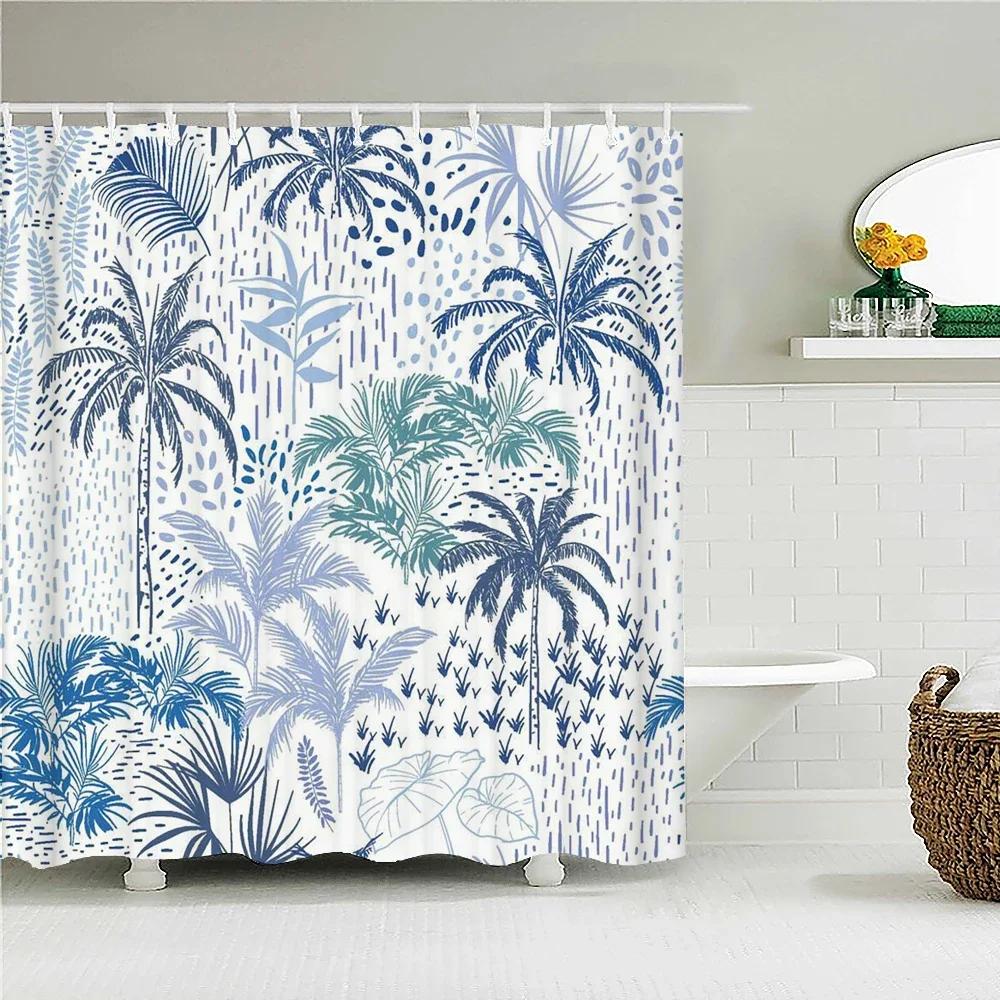 Sunlight Beach Waterproof Fabric Shower Curtains 3D Printing Palm Tree Bath Curtain For Bathroom Bathtub Decoration With Hooks