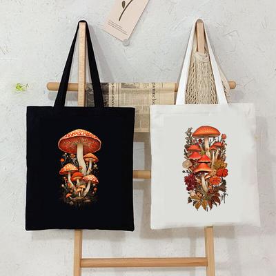 Women Canvas Handbags Vintage Mushrooms Art Female Reuseable Shopping Bag Mushrooms Lovers Fashion Tote Bags Teen Shoulder Bag