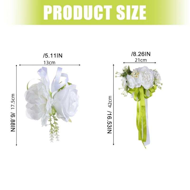 Realistic Faux Floral Arrangement Set For Bridal Vehicle Decoration In White Green Color Scheme