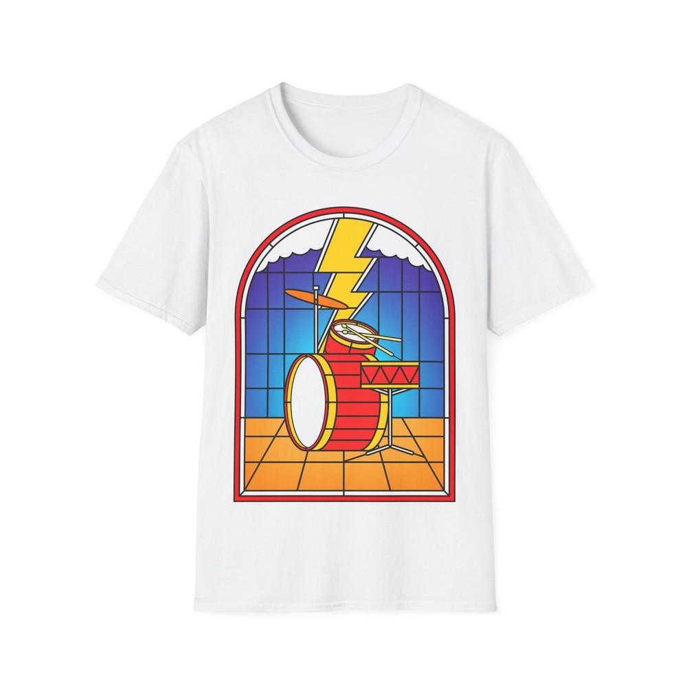Stained Glass Drummer Tee, Musician Graphic Shirt, Drum Kit Design Unisex Top