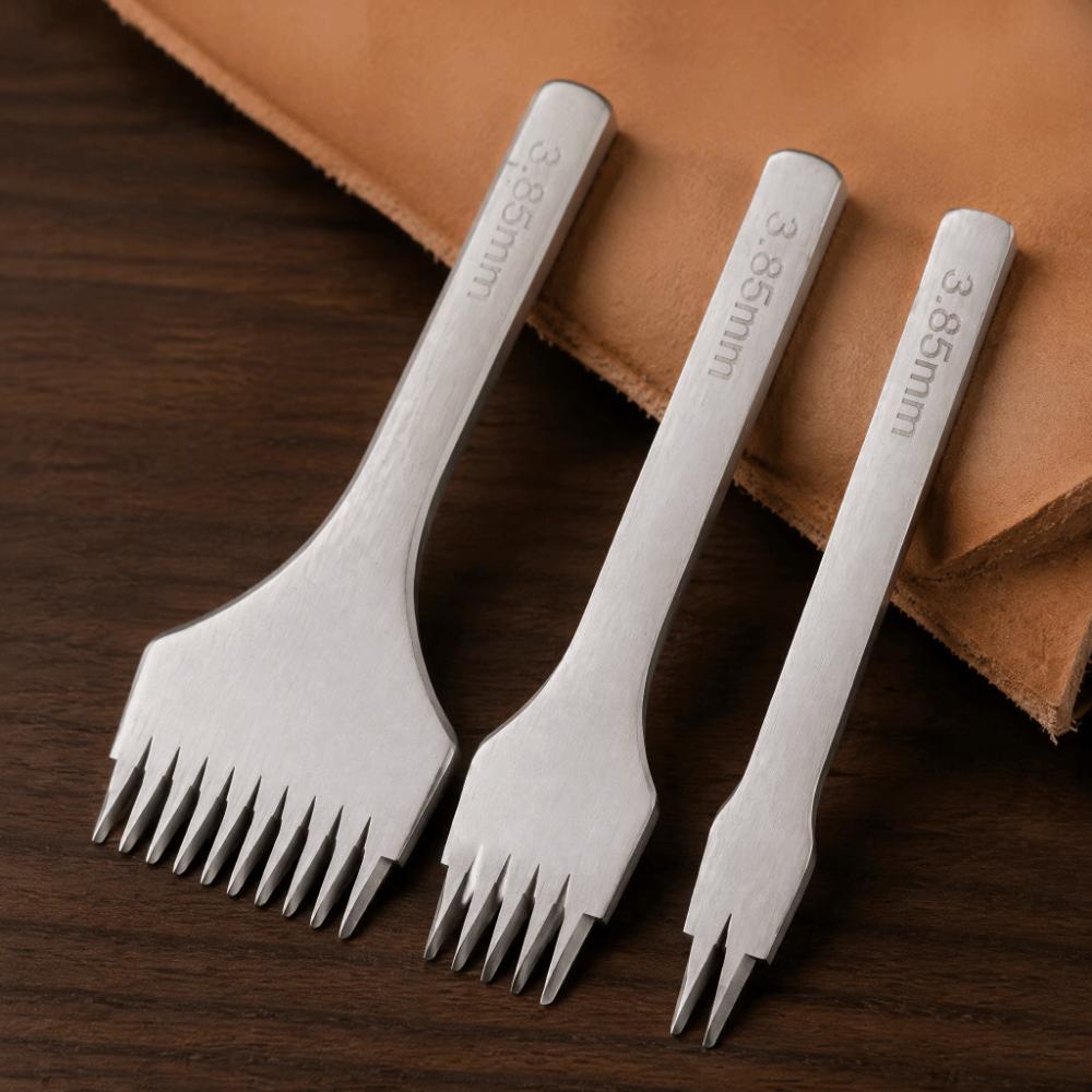 3pcs Angled Chisel Edge Pricking Iron Tool 3.85mm Spacing Punch Prong Tool Wallet Repair