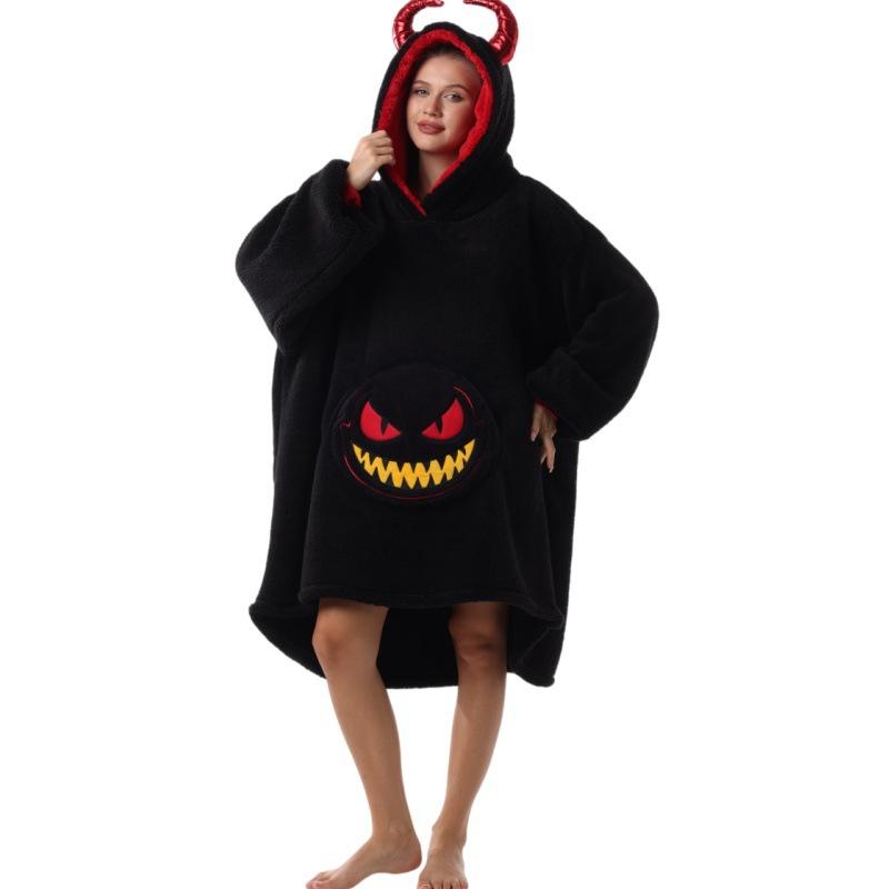 Women's Wearable Blanket Hooded Robe Oversized Winter Warm Flannel Sweatshirt Blanket Men's Hoodie Thick Fleece Blanket with Sleeves and Pocket