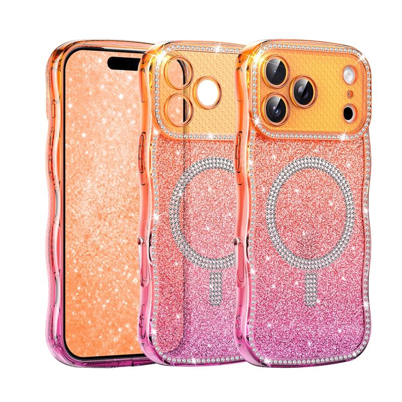 Sparkling Wireless charge case back cover for iPhone 17/17 Air/17 Promax, For iPhone 13/14 Plus/15/16E Bling Bling Phone Case