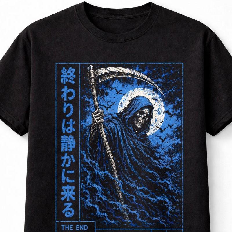 Grim Reaper Scythe Gothic Skull Japanese Horror Unisex TShirt