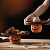Halloween Pumpkin Wooden Serving Tray – Wooden Dessert and Bread Display Stand for Holiday Party Décor