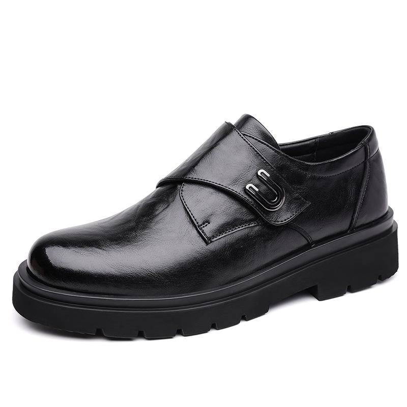 2024 Autumn and Winter New Men's Business Dress Leather Shoes Men's Round Head Platform Velcro Men's Shoes British Casual 9355