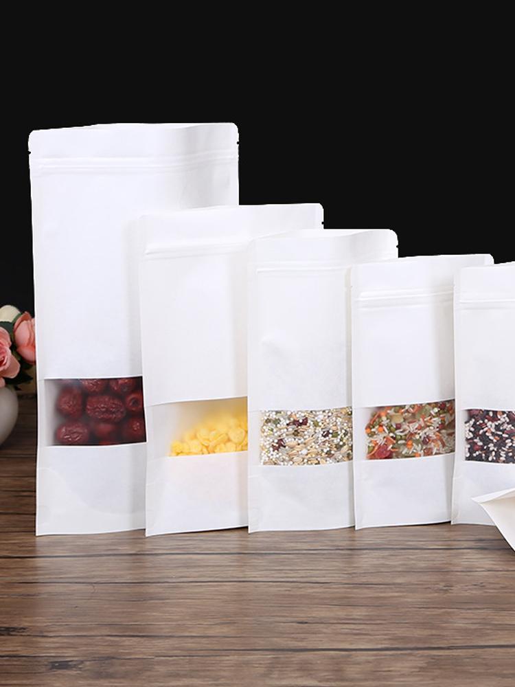 

50 шт./ белые крафт-пакеты с застежкой-молнией, влагостойкое окно, могут стоять самостоятельно для упаковки конфет, чая, сухофруктов и других продуктов питания 50pcs&9x14cm