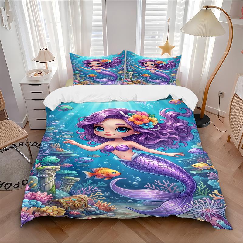 Mermaid Fantasy Underwater World Print 3Pcs Bedding Setduvet Cover With 2 Bedropillowcase Home Birthday Gift