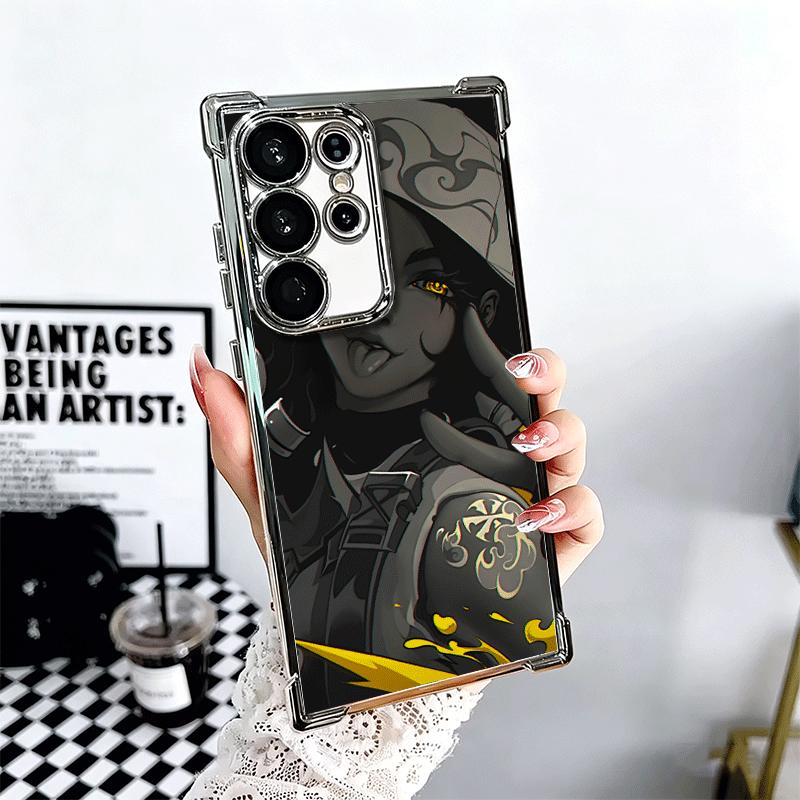 

V-Valorant Game Black Cool Plating Phone Case For Samsung Galaxy S24 S25 FE S26 Edge S23 Ultra S22 S21 Plus S20 Anti-Fall Airaba Samsung S25