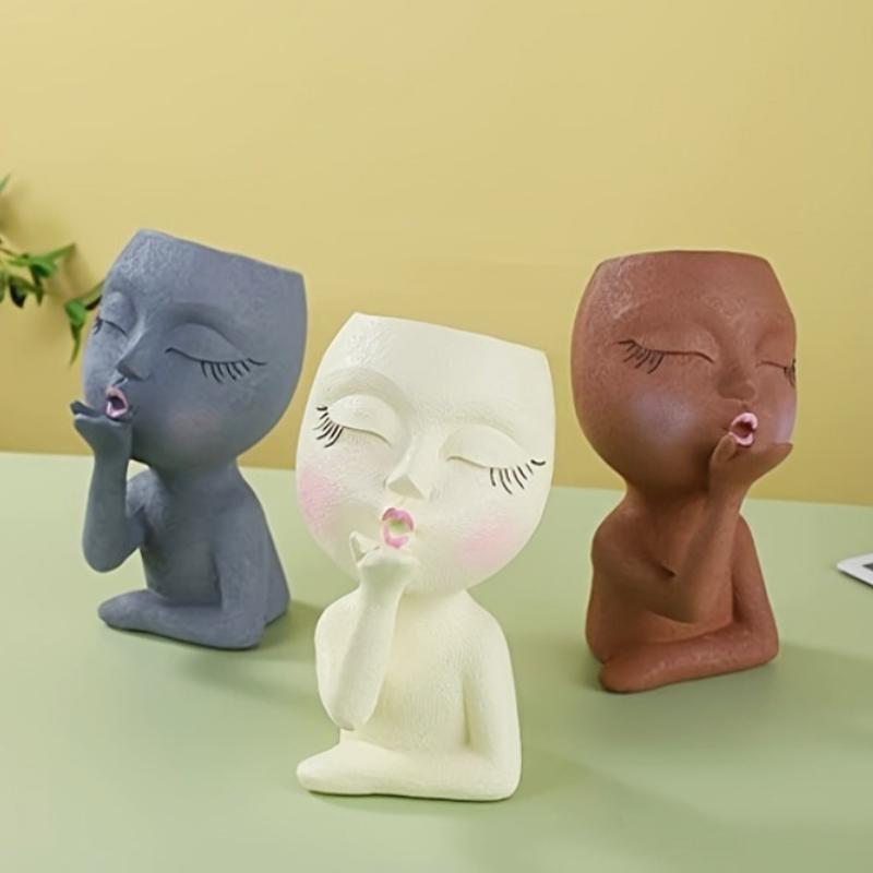 Gardening Creative Doll Resin Ornaments Succulent Flower Pot Green Plant Human Head Shape Flower Pot