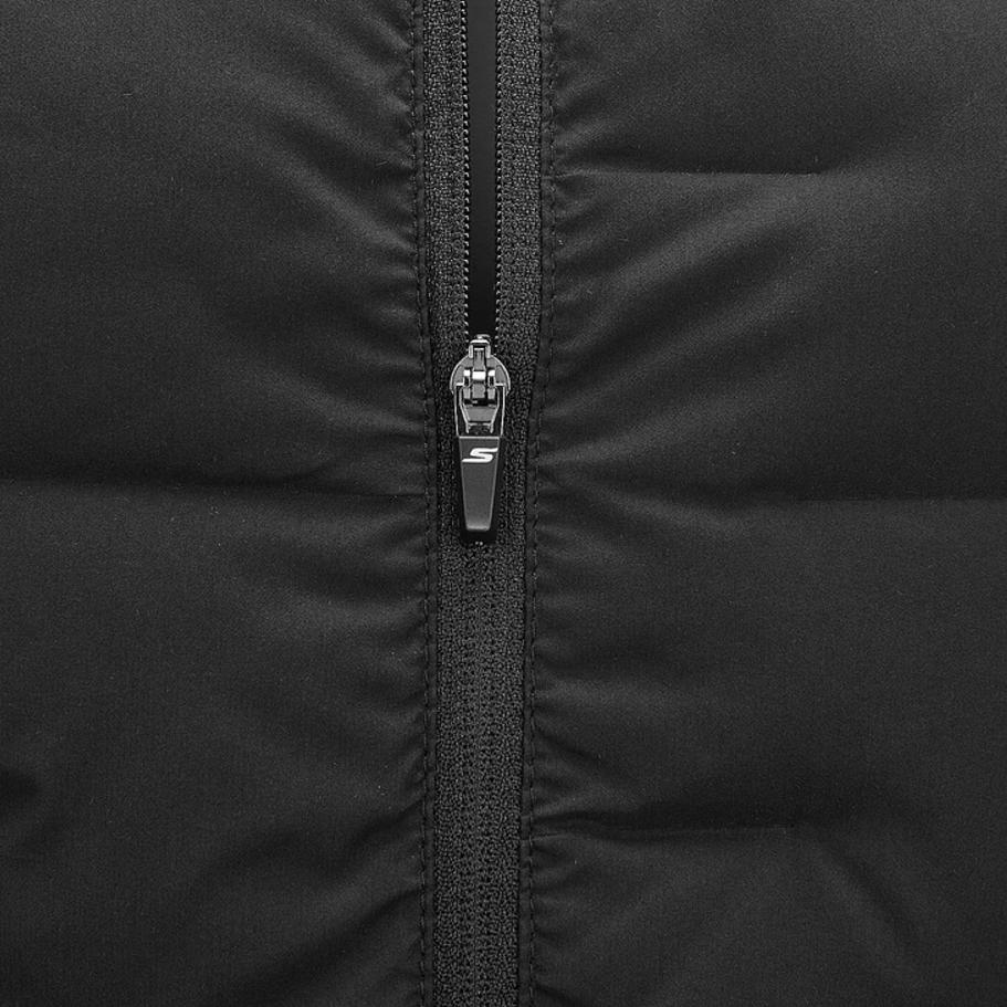 Skechers Solid Color Slim Fit Stand Collar Zipper Down Vest Women Vests Carbon-Black P424W065-0018