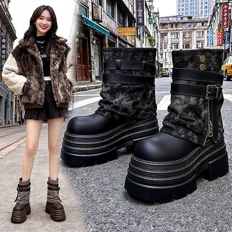Spring and Autumn Thick-soled Muffin Short Boots Casual Shoes Small Heightening Trouser Boots Single Shoes Martin Boots Women