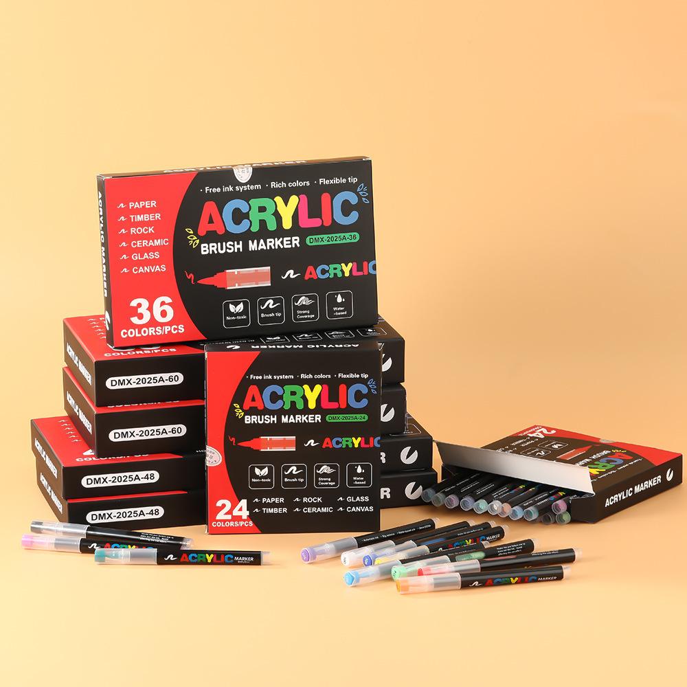 Direct Ink Acrylic Marker Set, Soft Tip Watercolor Brush Pen for Students, Waterproof Doodle Markers, 48/60 Colors Optional