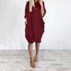 Spring Summer Dress Oversized Knee Length Long Sleeves Pure Color Round Neck Baggy Midi Dress for Daily Wear Dating Travel