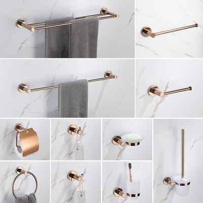Rose Gold Bathroom Accessories Set High Quality Stainless Steel Wall-Mounted Toilet Paper Holder Towel Bar Robe Hook Cup Holder