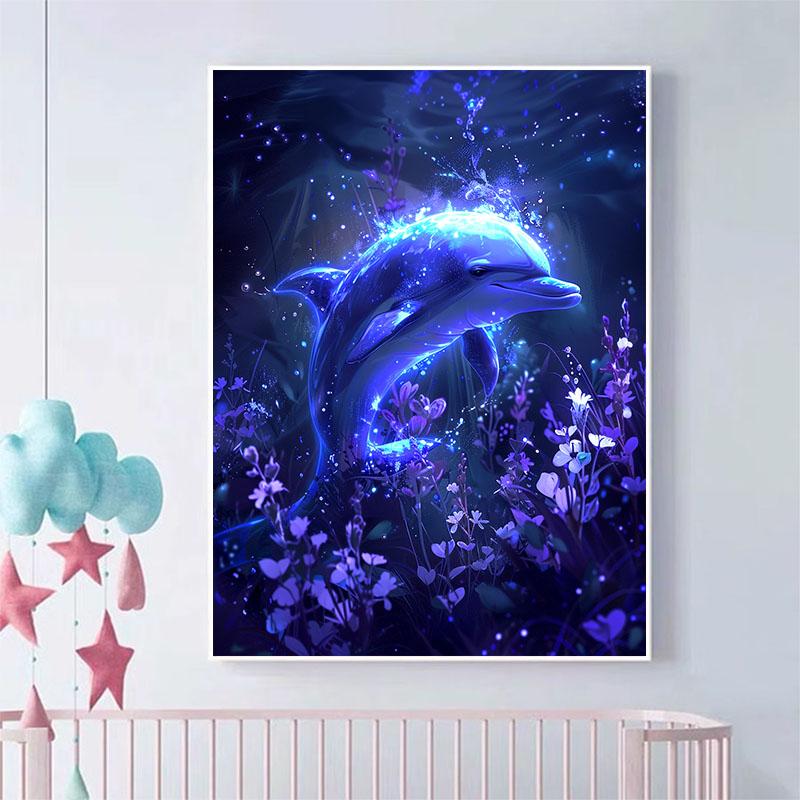 5d DIY Diamond Painting Cross Stitch Cute Dolphin Diamond Embroidery Mosaic Full Round Drill Home Decor