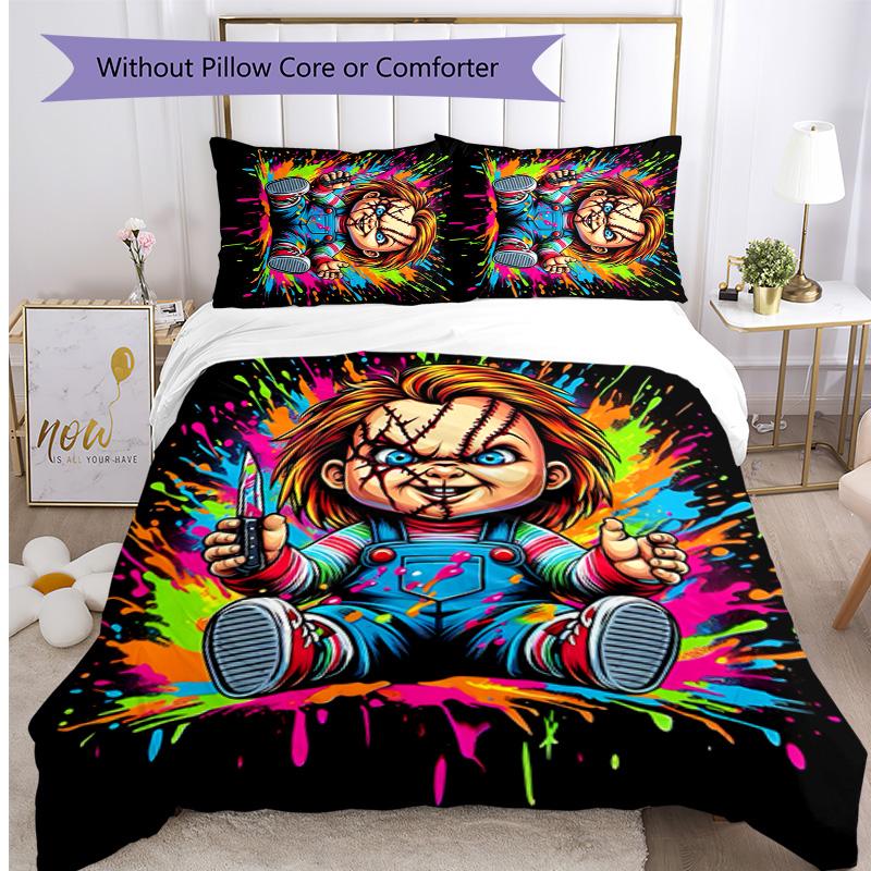 Chucky Cartoon Printed 3PCS Bedding Set Soft Breathable Duvet Cover Pillowcases Set Washable Bedroom Decor Home Gift