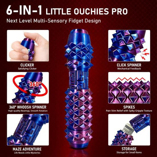 6-In-1 Fidget Toy with Clicker Spinner Storage Roller Maze Spiky Grip Stress Anxiety Relief Pain Stimming Tool Sensory Toy