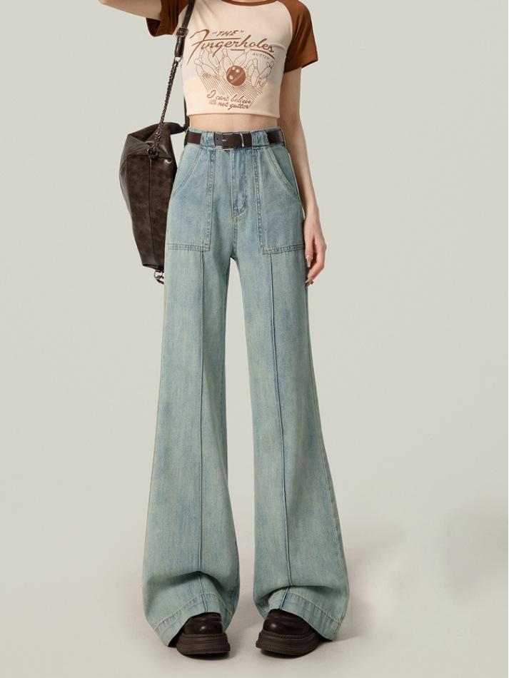 

Женские джинсы с высокой талией в стиле ретро с широкими штанинами на осень/зиму 2024 XL