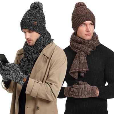 3Pcs Winter Warm Knit Beanie Hat Touchscreen Gloves Scarf Set for Women Men Skiing Skating Camping Driving Outdoor Sports Gifts