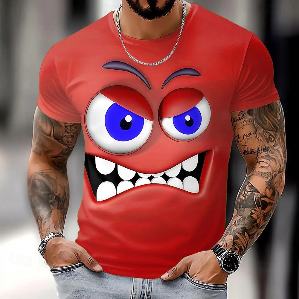 Funny Quirky Graphic T-shirt Clothing Summer Quick Drying Daily Men's Short Sleeve Tee Fashion New Cartoon Face T Shirts For Man
