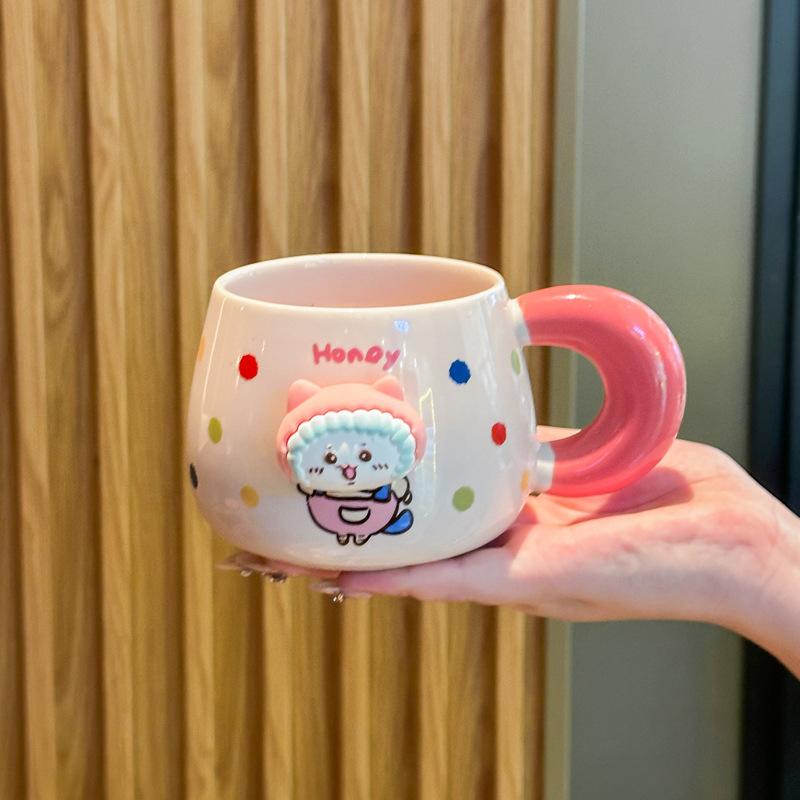 High Looking Cute Ceramic Cup Couple with Cup Girls Home Coffee Cup Children Mug Birthday Gift