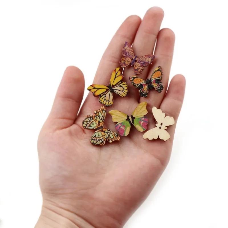 50PC 2 Holes Colorful Butterfly Wooden Buttons Fit Sewing and Scrapbooking Sewing Buttons for Craft DIY Mixed