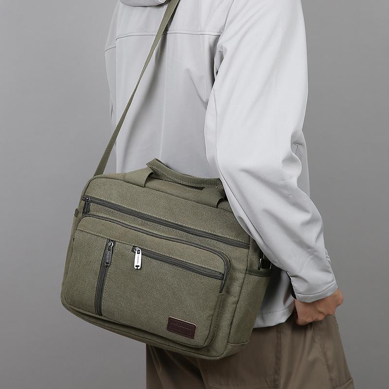 Classic Canvas Messenger Bag - Men's Crossbody Shoulder Tote for Work & Travel (Water Resistant Durable Handbag)