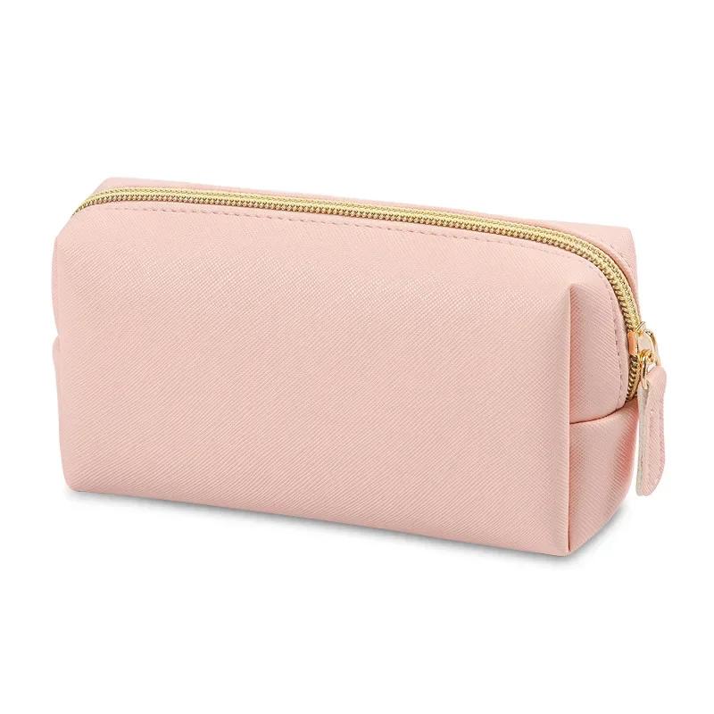 PU Leather Waterproof Cosmetic Bag Solid Color Makeup Pouch Portable Travel Cosmetic Organizer Toiletry Bag Zipper Makeup Case