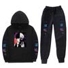 Unisex Winter Hooded Sweatshirt Pants Set Anime Tokyo Food Print Casual Sportswear Thick Cotton Blend