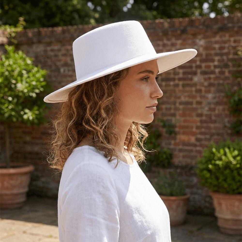 British Style Wide Brim Felt Hat Solid Color Women Jazz Hat Elegant Hepburn Style Bucket Hat Bride