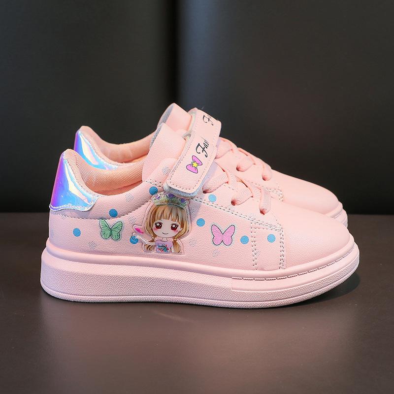 

Детские маленькие белые туфли для девочек 3-12 лет, студенческие повседневные спортивные туфли на плоской подошве, кожаный верх, низкий верх, весенние, корейская версия, кеды 37 розовый