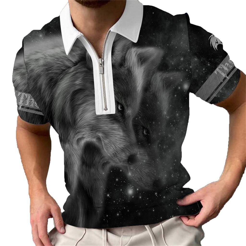 Wolf Letters 3d Print Zipper Polo Shirts Mens Sportwear T Shirt Animal Pattern Short Sleeve Summer Polos Top Men