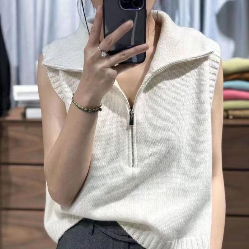 

Женский повседневный модный вязаный жилет на молнии до середины груди с многослойным приталенным дизайном Large белый