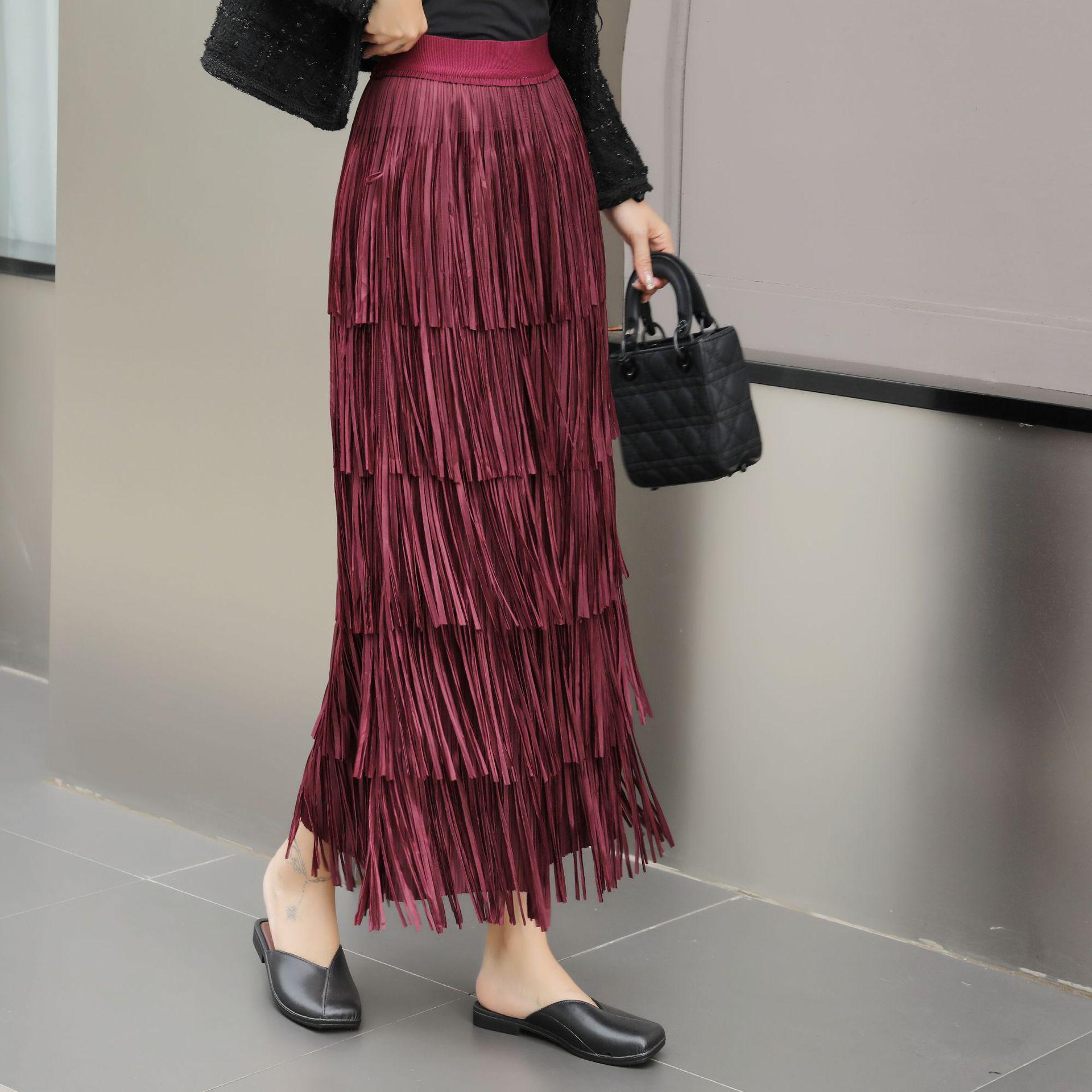 

Юбка миди с бахромой: Элегантный, Стройнящий, Плиссированный Дизайн One Size