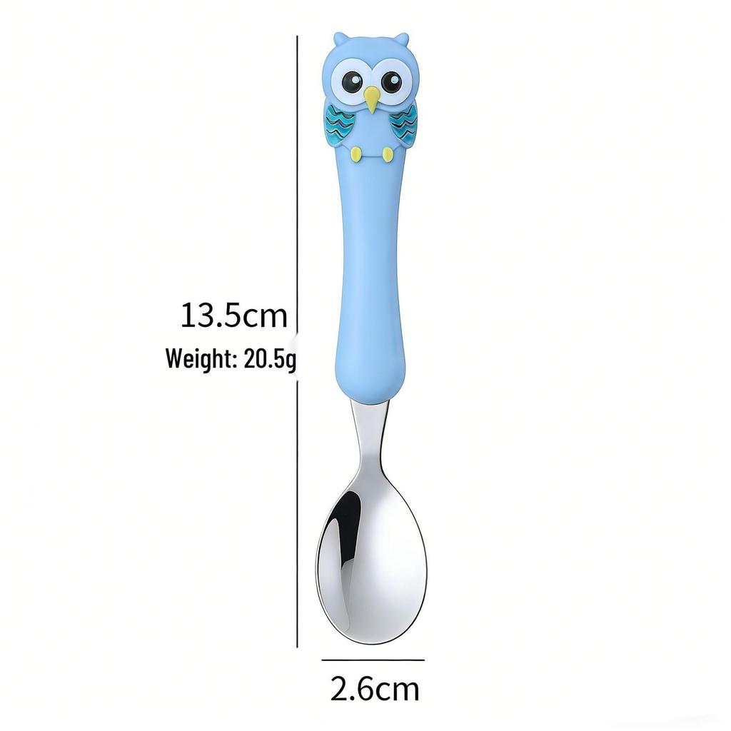 304 Stainless Steel Children's Owl Cutlery Set – Knife, Fork, Spoon for Baby Feeding
