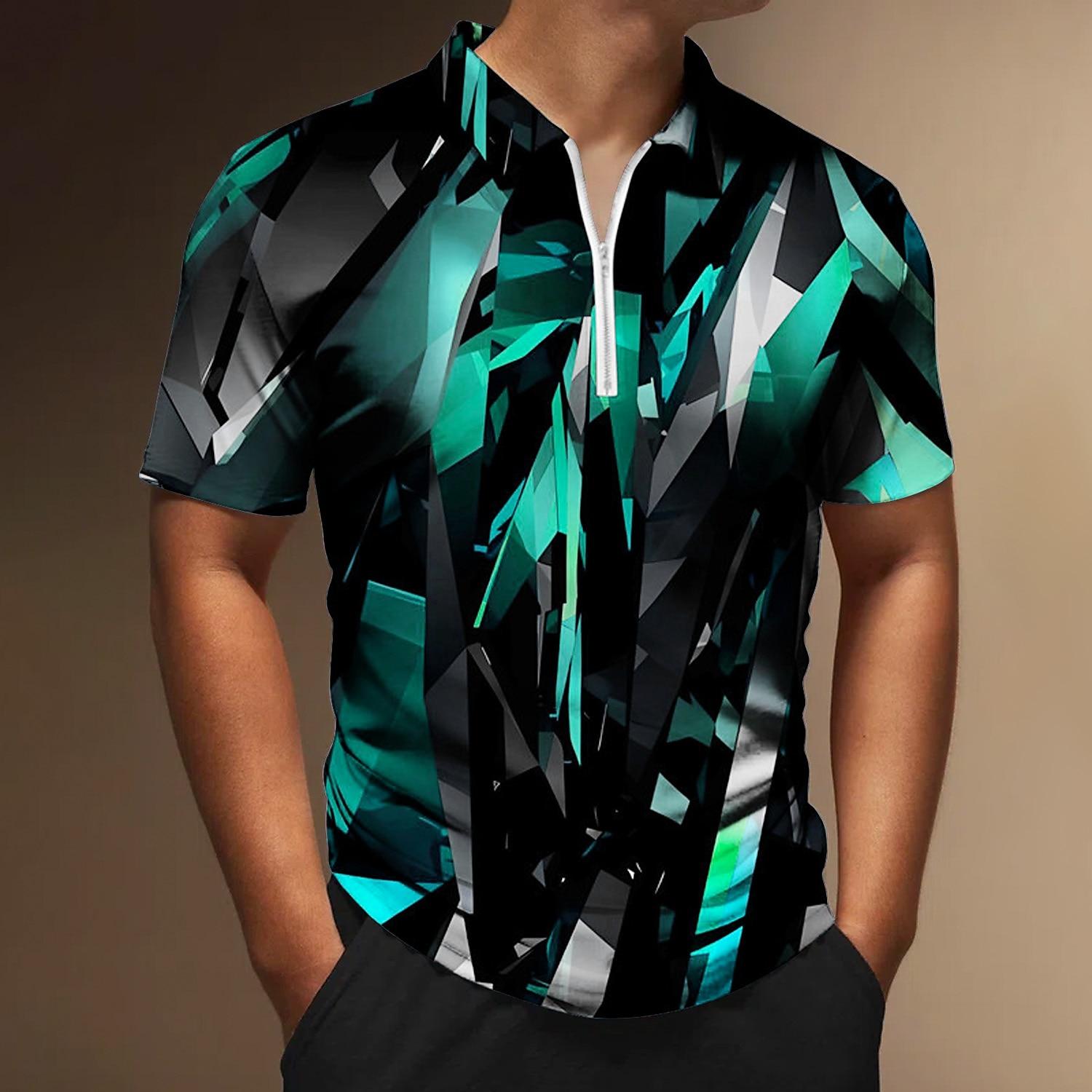 

Мужская рубашка-поло, повседневная рубашка на молнии с коротким рукавом, модная повседневная рубашка на молнии на лето и весну, стандартная посадка, рубашка с 3D синим принтом кубиков льда 8XL светло-синий