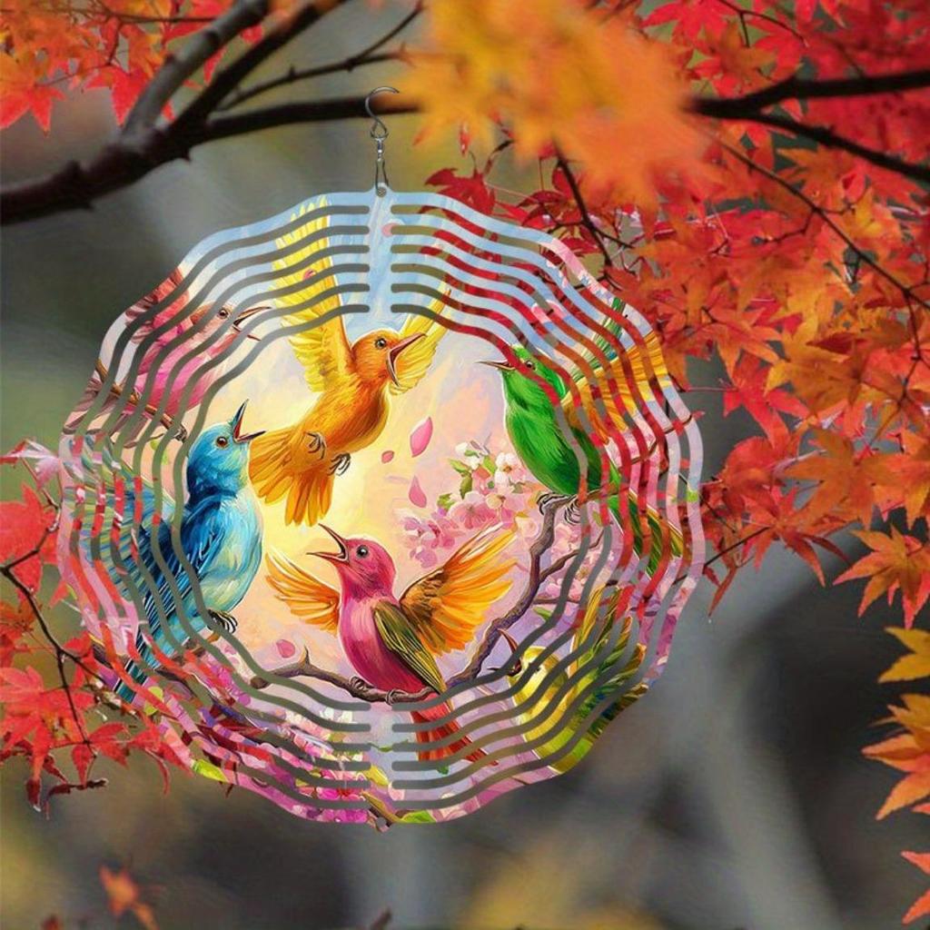 Vibrant 2D Metal Wind Chime with Colorful Birds and Fruit Design Durable Outdoor Garden Decor Perfect for Thanksgiving and Christmas
