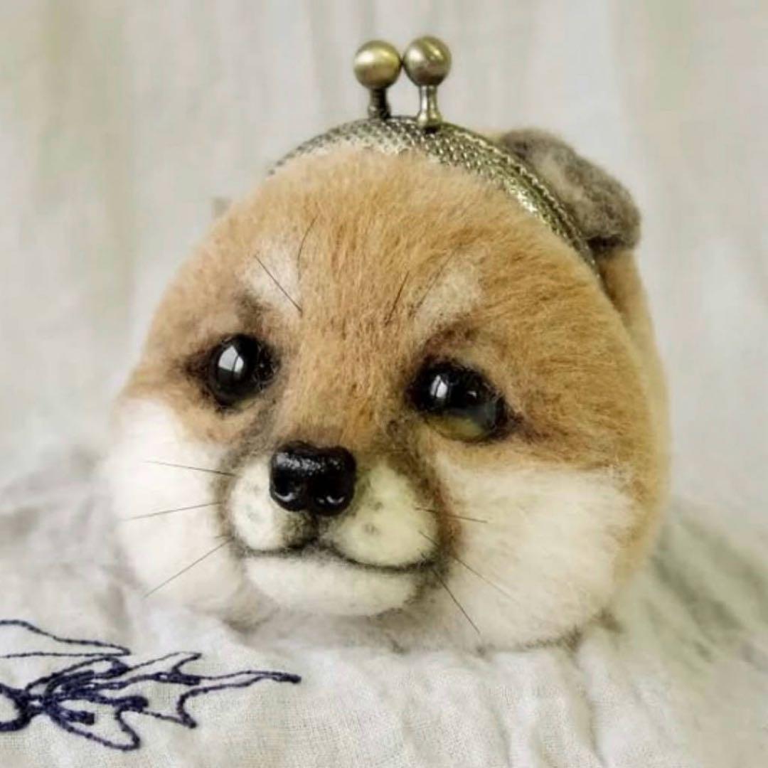 

[USED] Shuma, the artist, handmade teddy bear plush toy with embroidery made from wool and a dog pouch.