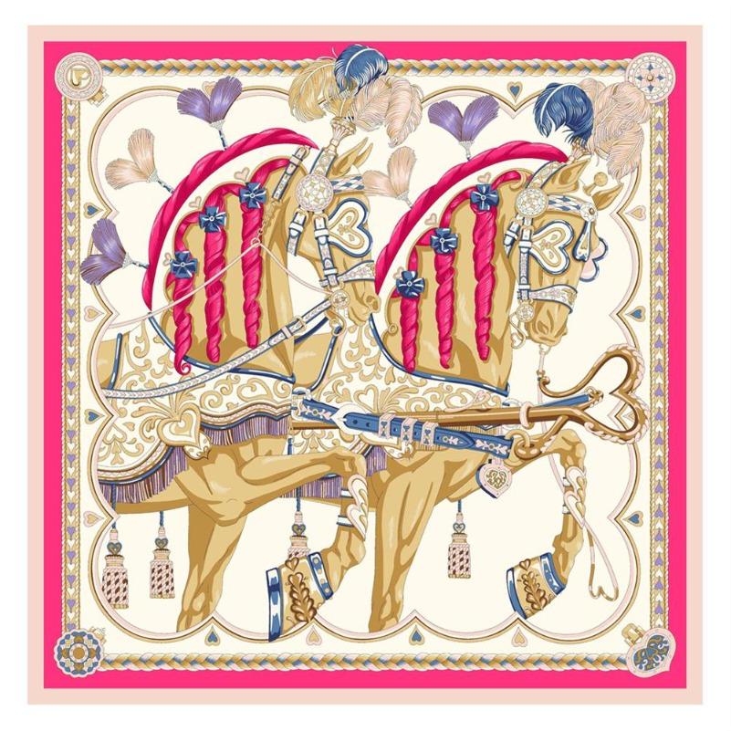POBING Twill Silk Square Scarf Animals Print Women Scarves&Wrap Giraffe Neckerchief Spanish Foulards cachecol Large Bandana