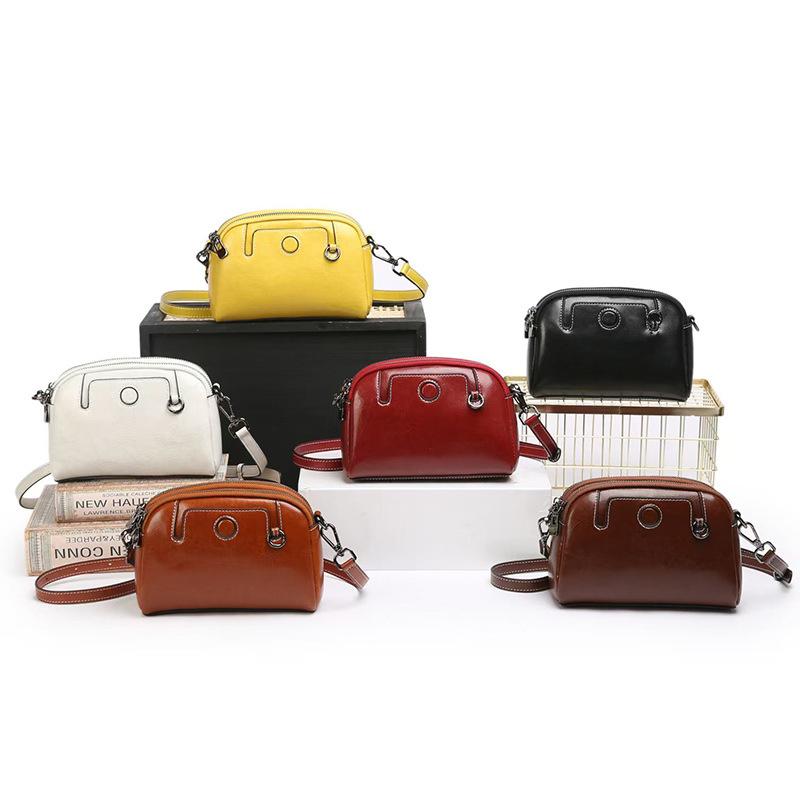 Oil Wax Cowhide Women's Bag 2025 New Fashion Versatile Small Square Bag Genuine Leather Bag Multi-Pocket Crossbody Small Bag