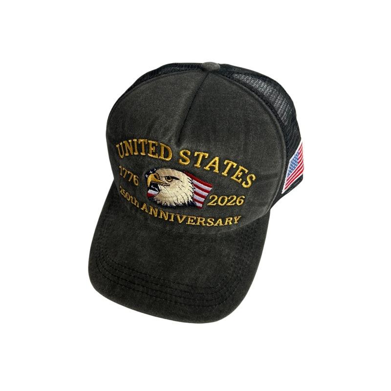 American 250th Anniversary Flag Embroidered Baseball Cap Spring and Summer Retro Washed Cowboy Hat Outdoor Baseball Cap One Size чёрный