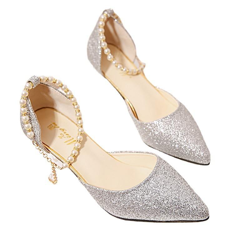 Summer new women's sandals pointed fashion sequins high heels women's beaded women's sandals tide