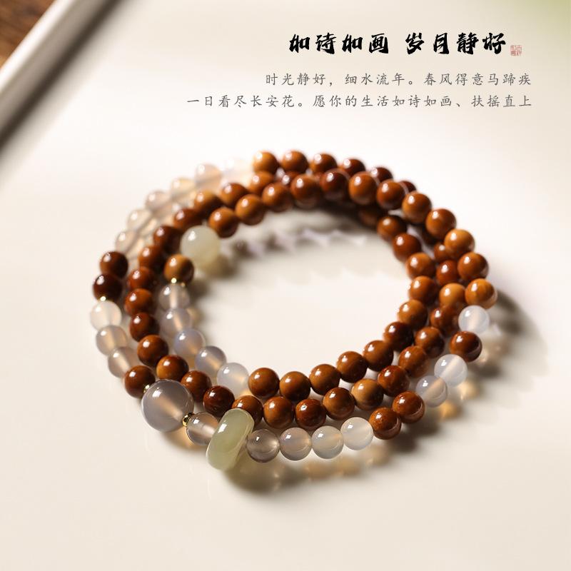 New Chinese-style, trendy, elegant and refined feminine bracelet made of oily-coated Kukko Bodhi combined with gray agate and jadeite with a running