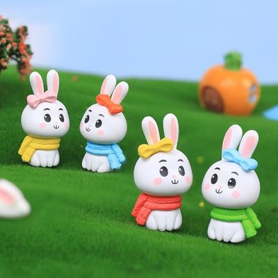 4 adet/takım Tavşan Heykelcik Bahçe Bonsai Plastik Minyatür Tavşan Heykel Dekorasyon Ev Dekor
