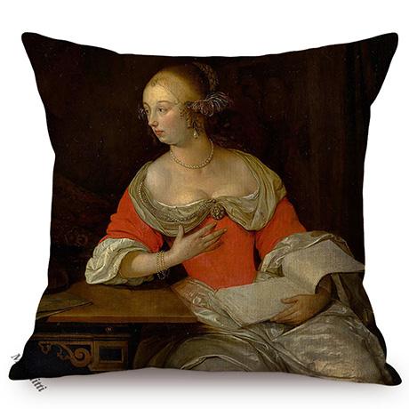 Classic Renaissance Oil Painting Art Throw Pillow Case Europe Vintage Elegant Lady Woman Portrait Sofa Decoration Cushion Cover