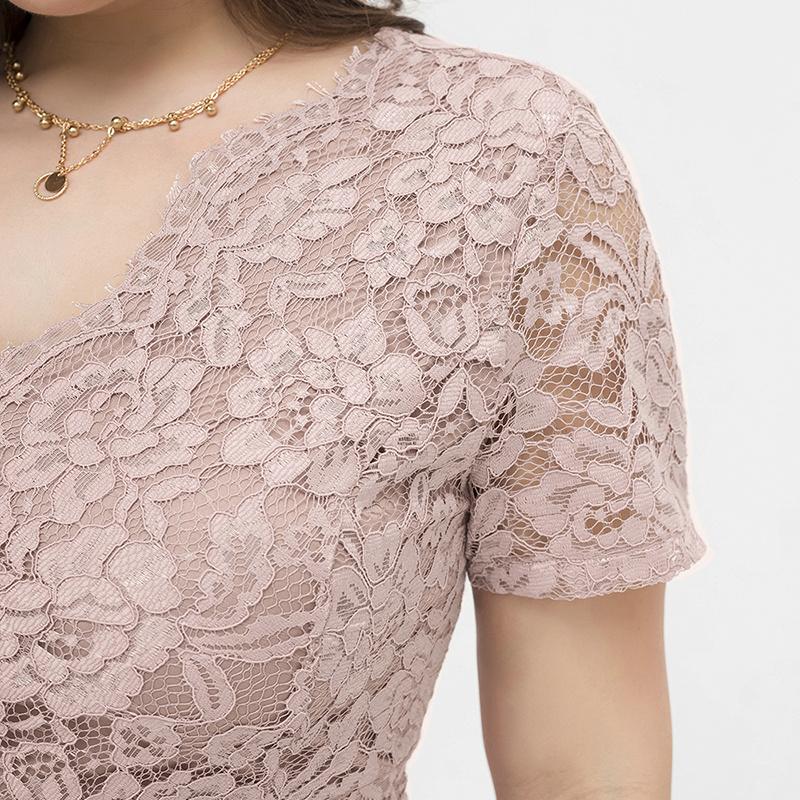 Rochie de damă, mărime mare, cu ajustare relaxată, dantelă florală, cu decolteu în V, mânecă scurtă, midi, pentru petrecere, haine de zi cu zi, birou, ținute de ocazie XL-4XL